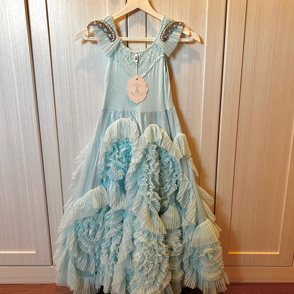 Dollcake “Her Baby Blues Frock” Elegant Pale Blue Ruffled Dress Children size 6